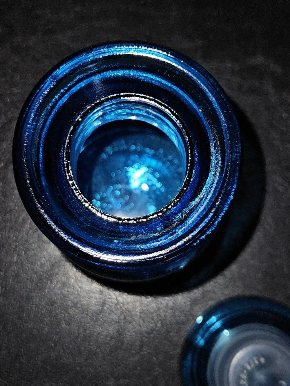 Vtg Belguim Glass Jar w/lid  Beautiful Blue w Gold Trim